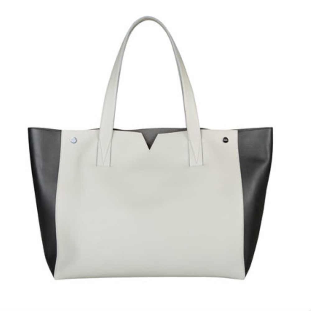 Vince black and gray leather tote bag purse